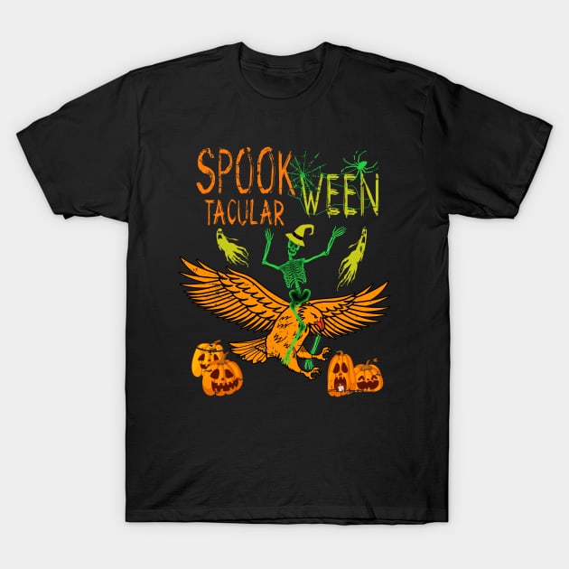 Halloween Skeleton Riding Eagle Spook Tacular Ween T-Shirt by alcoshirts